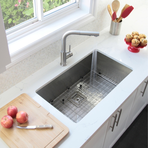 OPEN BOX A - Undermount 30'' Single-Bowl Stainless Steel Kitchen Sink with Grid and Square Strainer S-511XG