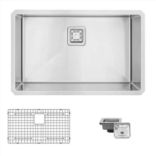 OPEN BOX A - Undermount 30'' Single-Bowl Stainless Steel Kitchen Sink with Grid and Square Strainer S-511XG