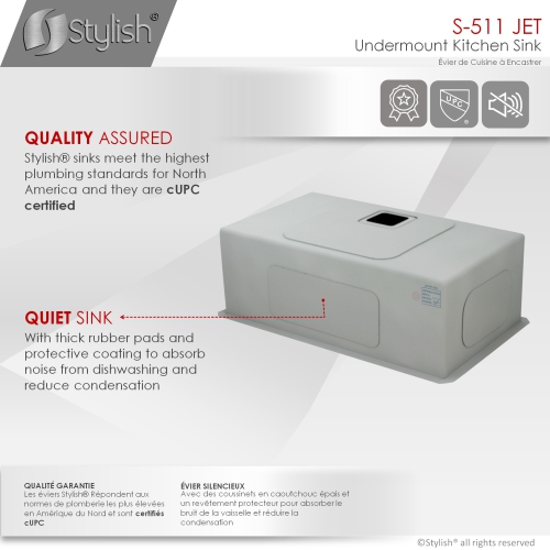 OPEN BOX A - Undermount 30'' Single-Bowl Stainless Steel Kitchen Sink with Grid and Square Strainer S-511XG