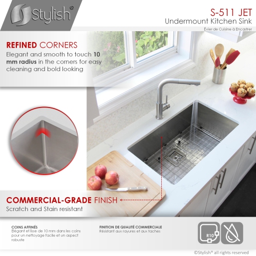 OPEN BOX A - Undermount 30'' Single-Bowl Stainless Steel Kitchen Sink with Grid and Square Strainer S-511XG