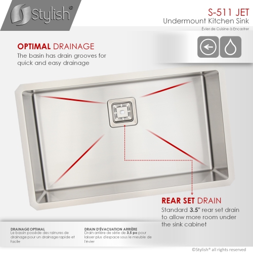 OPEN BOX A - Undermount 30'' Single-Bowl Stainless Steel Kitchen Sink with Grid and Square Strainer S-511XG