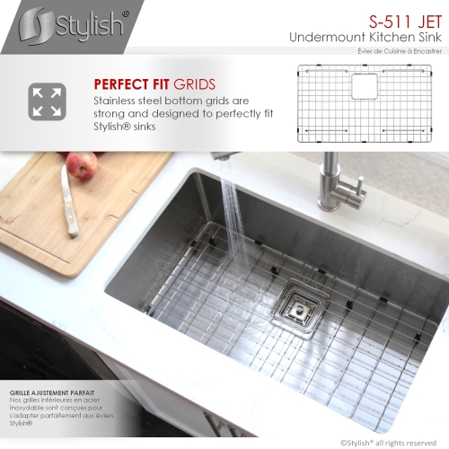 OPEN BOX A - Undermount 30'' Single-Bowl Stainless Steel Kitchen Sink with Grid and Square Strainer S-511XG