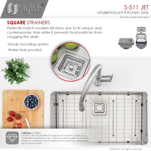 OPEN BOX A - Undermount 30'' Single-Bowl Stainless Steel Kitchen Sink with Grid and Square Strainer S-511XG