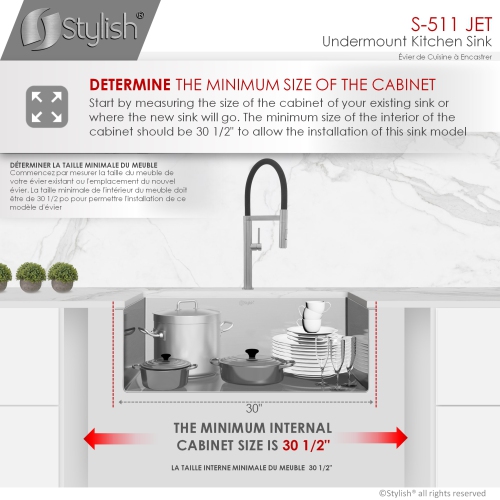 OPEN BOX A - Undermount 30'' Single-Bowl Stainless Steel Kitchen Sink with Grid and Square Strainer S-511XG