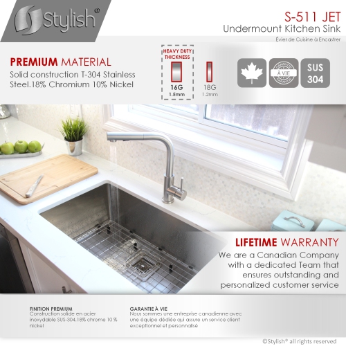 OPEN BOX A - Undermount 30'' Single-Bowl Stainless Steel Kitchen Sink with Grid and Square Strainer S-511XG