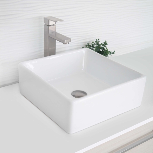 OPEN BOX A - Vessel 15" White Porcelain Square Bathroom Sink P-222