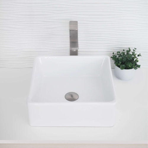 OPEN BOX A - Vessel 15" White Porcelain Square Bathroom Sink P-222