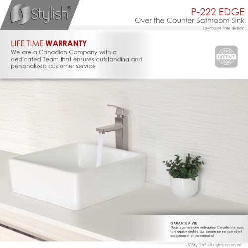 OPEN BOX A - Vessel 15" White Porcelain Square Bathroom Sink P-222