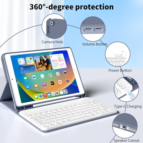 iPad 9th Generation /8th Gen /7th Gen 10.2 inch Keyboard Case with Pencil Holder, Wireless Bluetooth Magnetic Detachable Keyboard Case for iPad 10.2