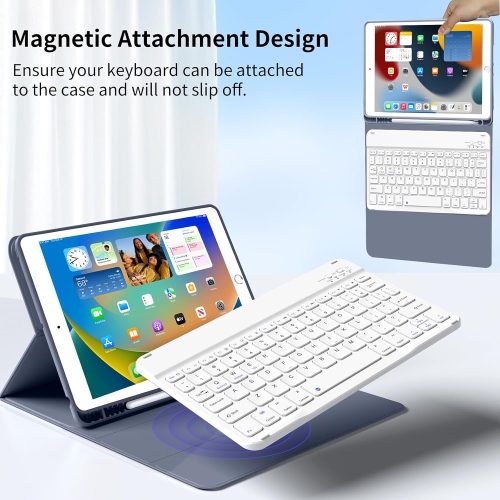 iPad 9th Generation /8th Gen /7th Gen 10.2 inch Keyboard Case with Pencil Holder, Wireless Bluetooth Magnetic Detachable Keyboard Case for iPad 10.2