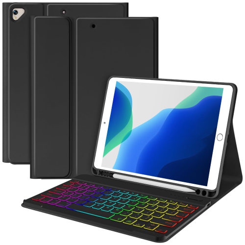 iPad 9th & 8th & 7th Generation Case Keyboard Backlit, Pencil Holder, iPad 8th-Bluetooth Keyboard Case for 10.2 inch iPad-iPad Air 3, Pro 10.5 - Black