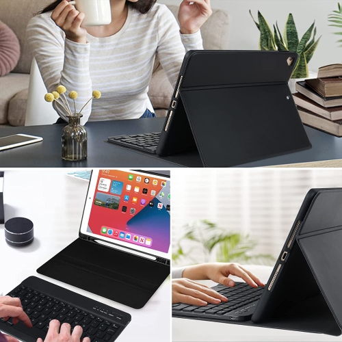 iPad 9th & 8th & 7th Generation Case Keyboard Backlit, Pencil Holder, iPad 8th-Bluetooth Keyboard Case for 10.2 inch iPad-iPad Air 3, Pro 10.5 - Black