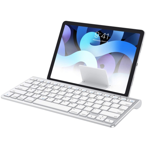 Ultra-Slim Wireless Bluetooth Keyboard Compatible with All iPad, iPad 10.2 9th Generation/Mini 6 2021, Build-in Sliding Stand, White