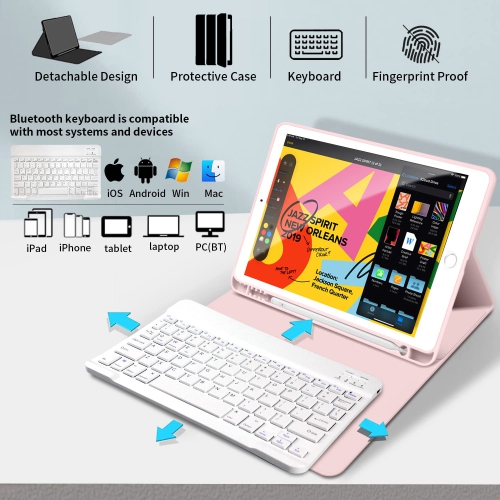 New iPad 9th/8th/7th Generation Case Keyboard 10.2", Magnetically Wireless Bluetooth Keyboard Case with Pencil Holder, Auto Wake/Sleep Cover for iPad