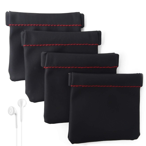 4PCS PU Leather Earphone Pouch Headphone Storage Bag with Snap Spring Closure for Carrying or Storing Headphones