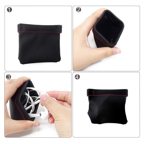 4PCS PU Leather Earphone Pouch Headphone Storage Bag with Snap Spring Closure for Carrying or Storing Headphones