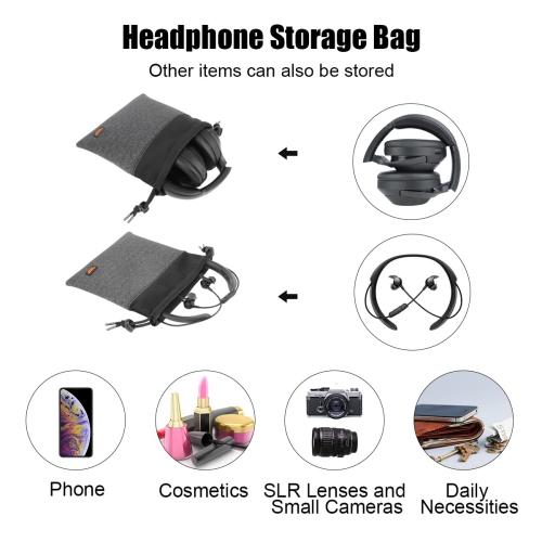 Headphone Bag Storage Drawstring Headset Pouch Soft Headset Case Bag Lightweight Portable Travel Carrying Organizer for Gaming Headsets Over-Ear
