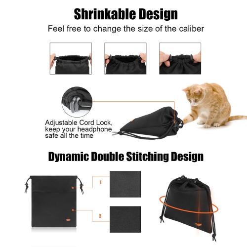 Headphone Bag Storage Drawstring Headset Pouch Soft Headset Case Bag Lightweight Portable Travel Carrying Organizer for Gaming Headsets Over-Ear