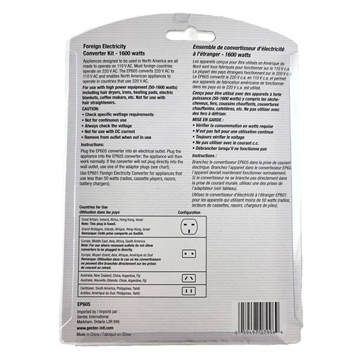 Foreign Electricity Converter Kit - 1600 watts