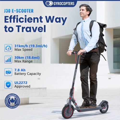 Gyrocopters J30 Electric Scooter with Seat for Adults & Teens | Escooter with App | UL2272 Certified | 31km/h Speed, 30 km Range 350W Motor | LED