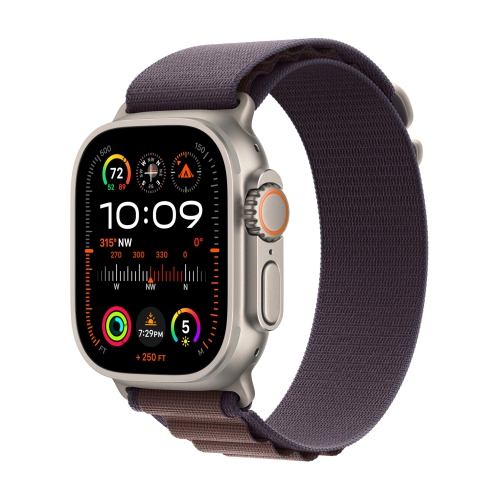 Apple Watch Ultra 2&nbsp;mm [GPS + 49&nbsp;mm cellulaire] avec boîtier titane robuste et bracelet alpin indigo, petit
