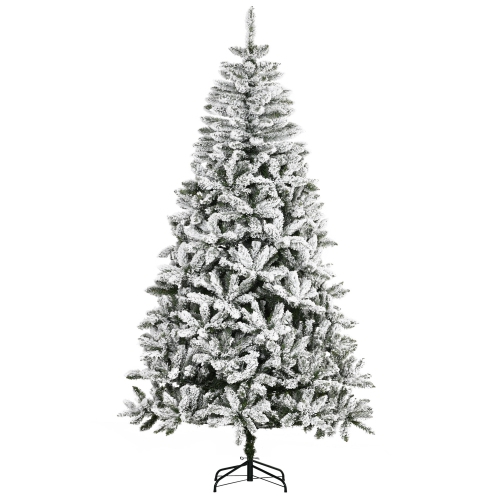 HOMCOM  7.5Ft Snow Flocked Artificial Christmas Tree, Unlit Pine Christmas Tree w 1300 Branches Tips, Steel Base, Automatic Open for Indoor Home