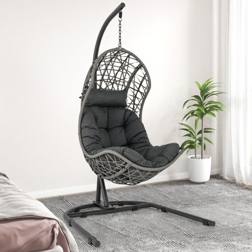 Chaise Oeuf de Costway avec coussin et coussins suspendus pour le salon