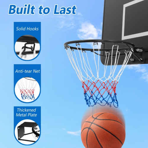 Costway 18" Basketball Rim Wall Door Mounted Basketball Hoop with All Weather Net