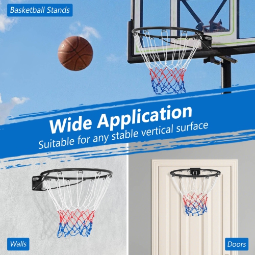 Costway 18" Basketball Rim Wall Door Mounted Basketball Hoop with All Weather Net