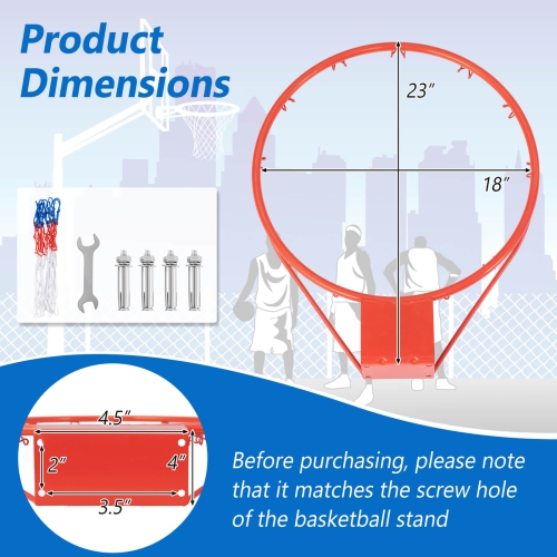 Costway 18" Basketball Rim Wall Door Mounted Basketball Hoop with All Weather Net