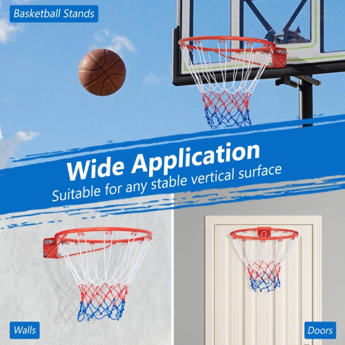 Costway 18" Basketball Rim Wall Door Mounted Basketball Hoop with All Weather Net