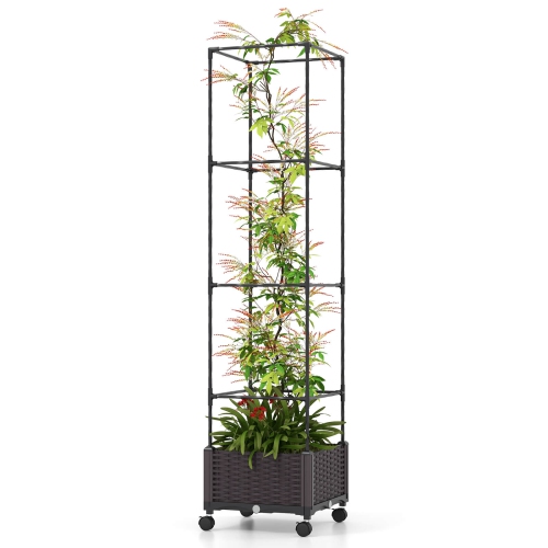 COSTWAY  1 PCs 67" Planter Raised Garden Bed With Planter Box &trellis Adjustable Height