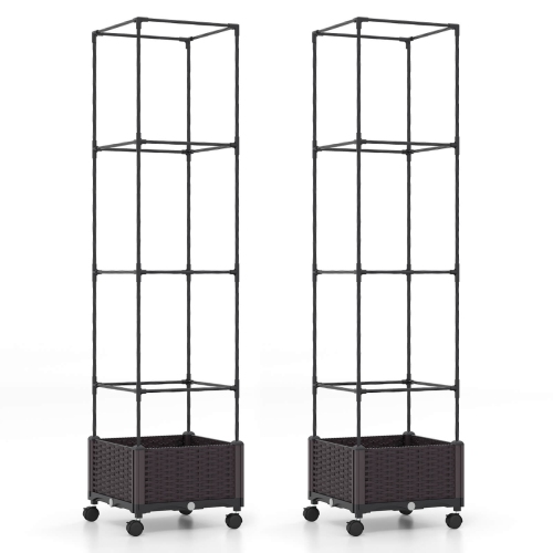 COSTWAY  2 PCs 67" Planter Raised Garden Bed With Planter Box &trellis Adjustable Height