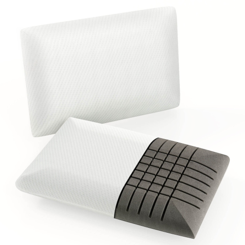 COSTWAY  Bamboo Memory Foam Pillow Set Of 2 With Machine-Washable Pillowcase In Charcoal