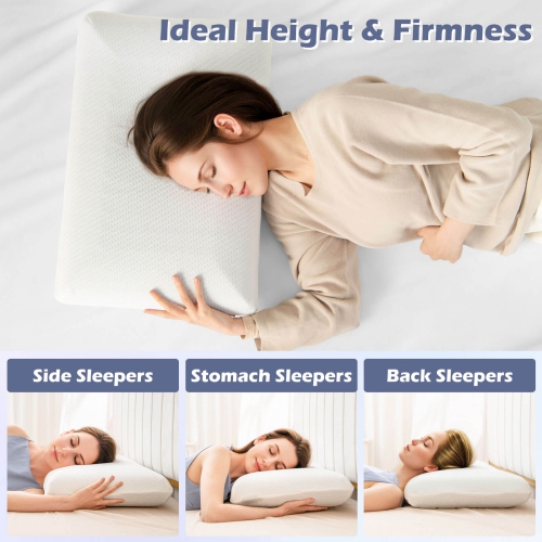 Costway Bamboo Charcoal Memory Foam Pillow Set of 2 with Machine-washable Pillowcase