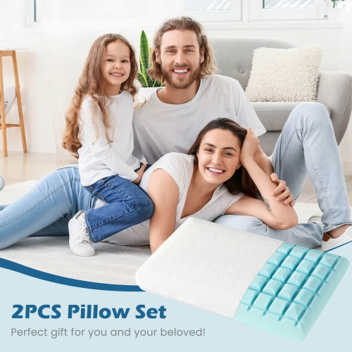 Costway Gel Memory Foam Pillow Set of 2 with Detachable and Machine-washable Pillowcase