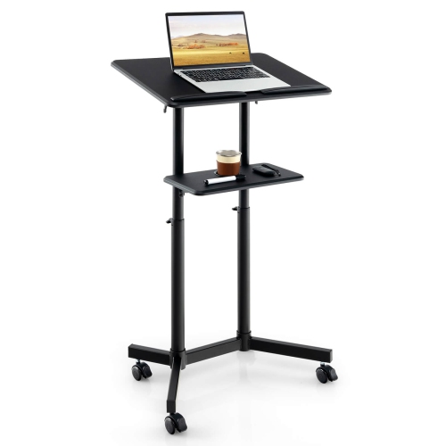 COSTWAY  1 PCs Mobile Lectern Podium With Tilting Top Storage Tray Lockable Casters In Black