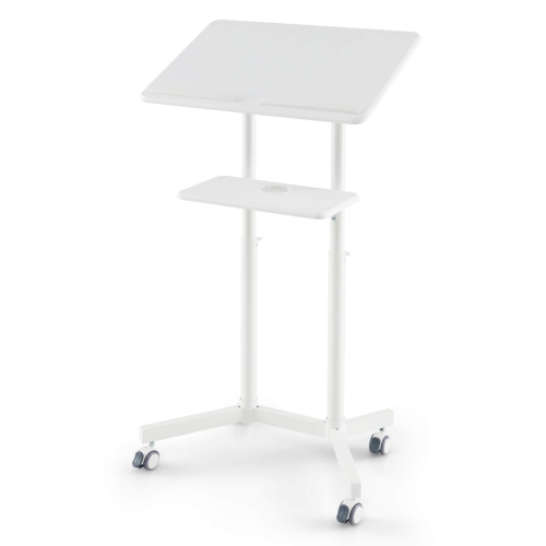 Costway 1 PCS Mobile Lectern Podium with Tilting Top Storage Tray Lockable Casters White