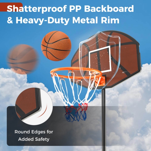 Costway Basketball Hoop 5.6-6.5 FT Height Adjustable for Kids with Shatterproof Backboard