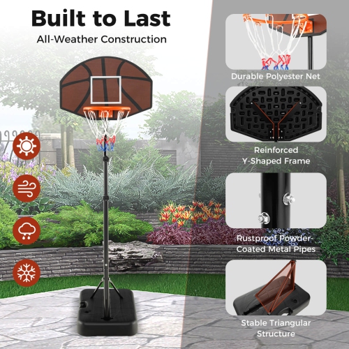 Costway Basketball Hoop 5.6-6.5 FT Height Adjustable for Kids with Shatterproof Backboard