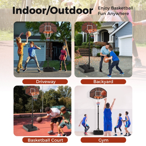 Costway Basketball Hoop 5.6-6.5 FT Height Adjustable for Kids with Shatterproof Backboard