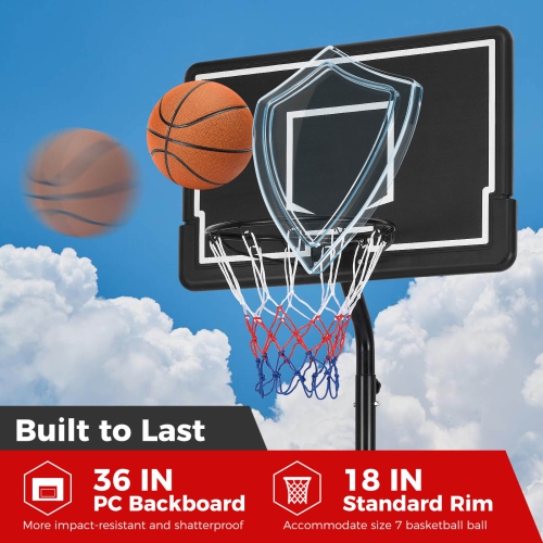 Costway 6.9-8.5 FT Portable Outdoor Basketball Hoop with Shatterproof PC Backboard
