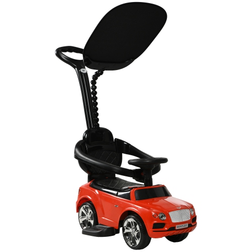 Qaba Bentley Bentayga Licensed Push Car, 3 in 1 Kids Ride on Car Foot to Floor Toddler Sliding Car with Music Horn, Handle, Removable Canopy, Under S