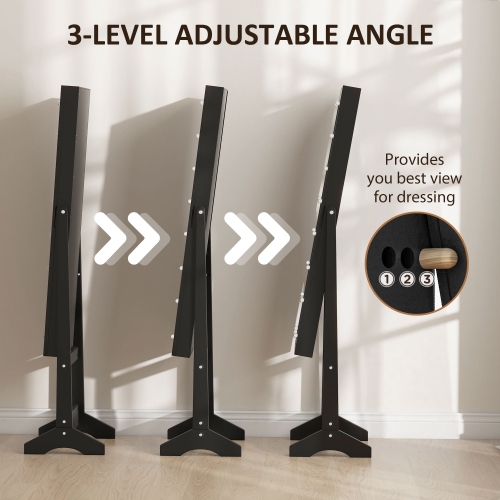 HOMCOM Mirror Jewelry Cabinet Armoire with LED Lights, Free Standing Jewelry Organizer with Full Length Mirror, Storage and Adjustable Angles, Black