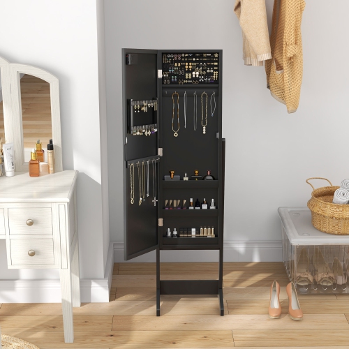 HOMCOM Mirror Jewelry Cabinet Armoire with LED Lights, Free Standing Jewelry Organizer with Full Length Mirror, Storage and Adjustable Angles, Black