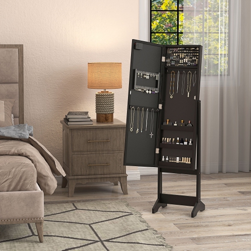 HOMCOM Mirror Jewelry Cabinet Armoire with LED Lights, Free Standing Jewelry Organizer with Full Length Mirror, Storage and Adjustable Angles, Black