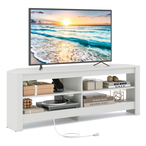 Costway 3-Tier Corner TV Stand with Power Outlet 4 Open Storage Shelves for Living Room