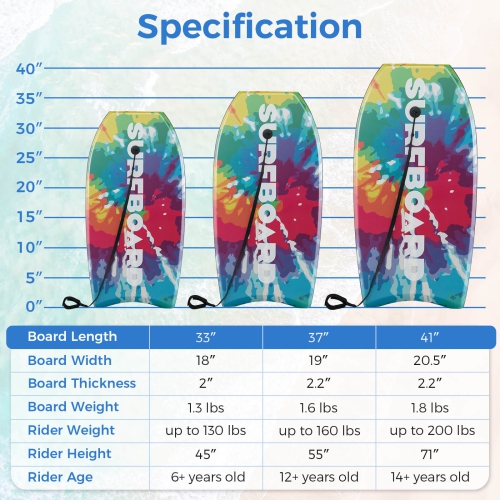 Costway 41" Lightweight Body Board with EPS Core XPE Deck HDPE Bottom Crescent Tail Colorful