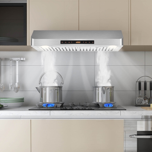 Costway 30" Under Cabinet Range Hood with 4 Fan Speed Adjustable LED Lights Time Setting Silver