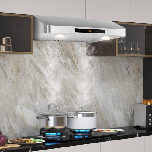 Costway 30" Under Cabinet Range Hood with 4 Fan Speed Adjustable LED Lights Time Setting Silver